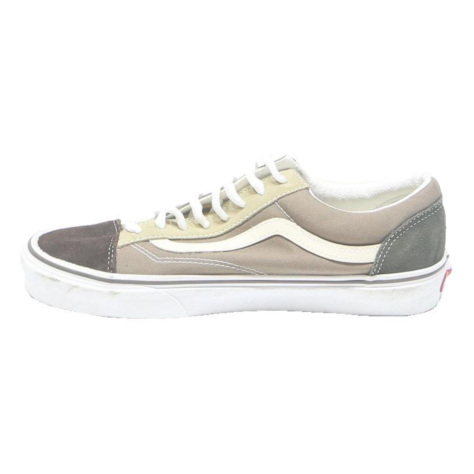 VANS Old Skool Mens Canvas Sneakers UK 8 Cream Grey Brown Lace-Up Retro Style