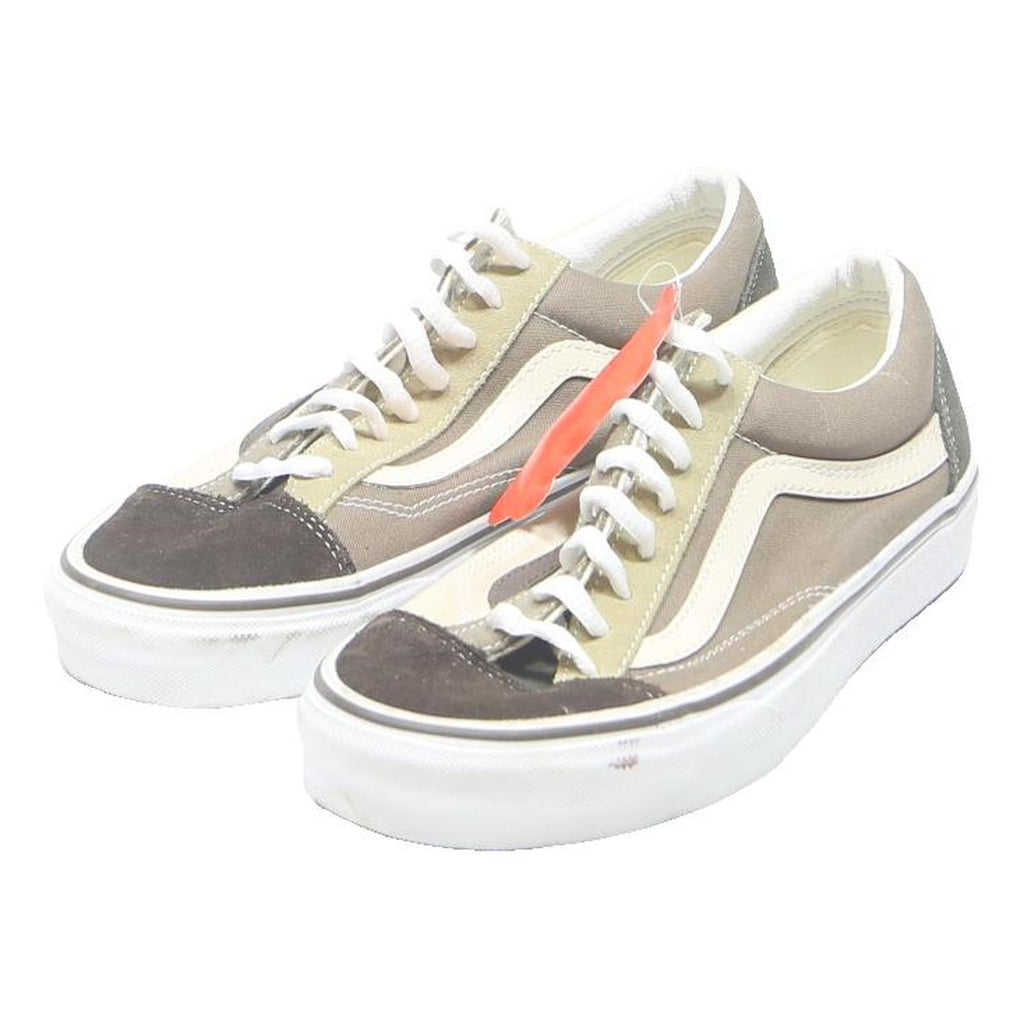 VANS Old Skool Mens Canvas Sneakers UK 8 Cream Grey Brown Lace-Up Retro Style