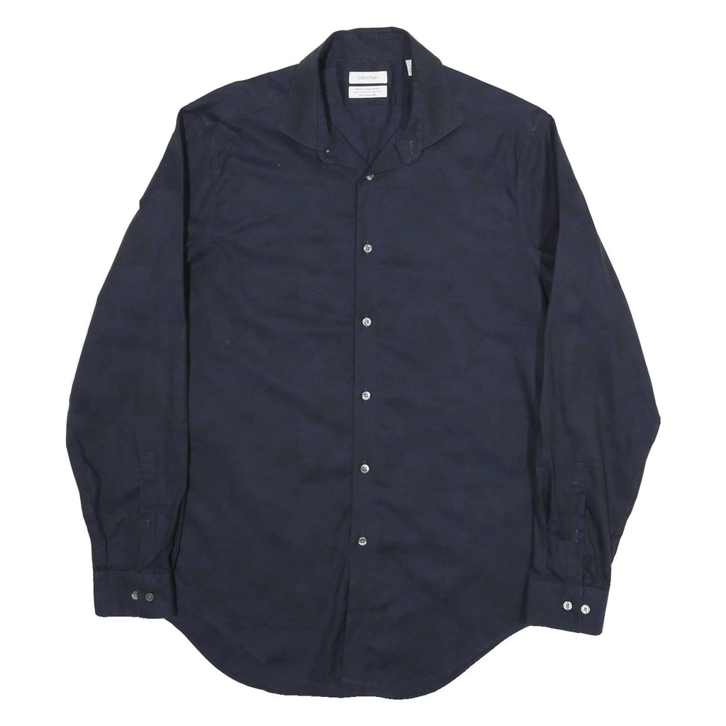 CALVIN KLEIN Mens Blue Shirt M Polyester Blend Long Sleeve Button Collar