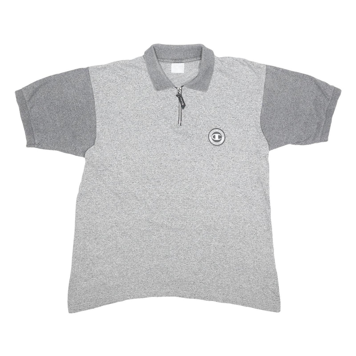 CHAMPION Mens Grey & Charcoal Cotton Blend Short Sleeve Polo Shirt XL Zip Collar