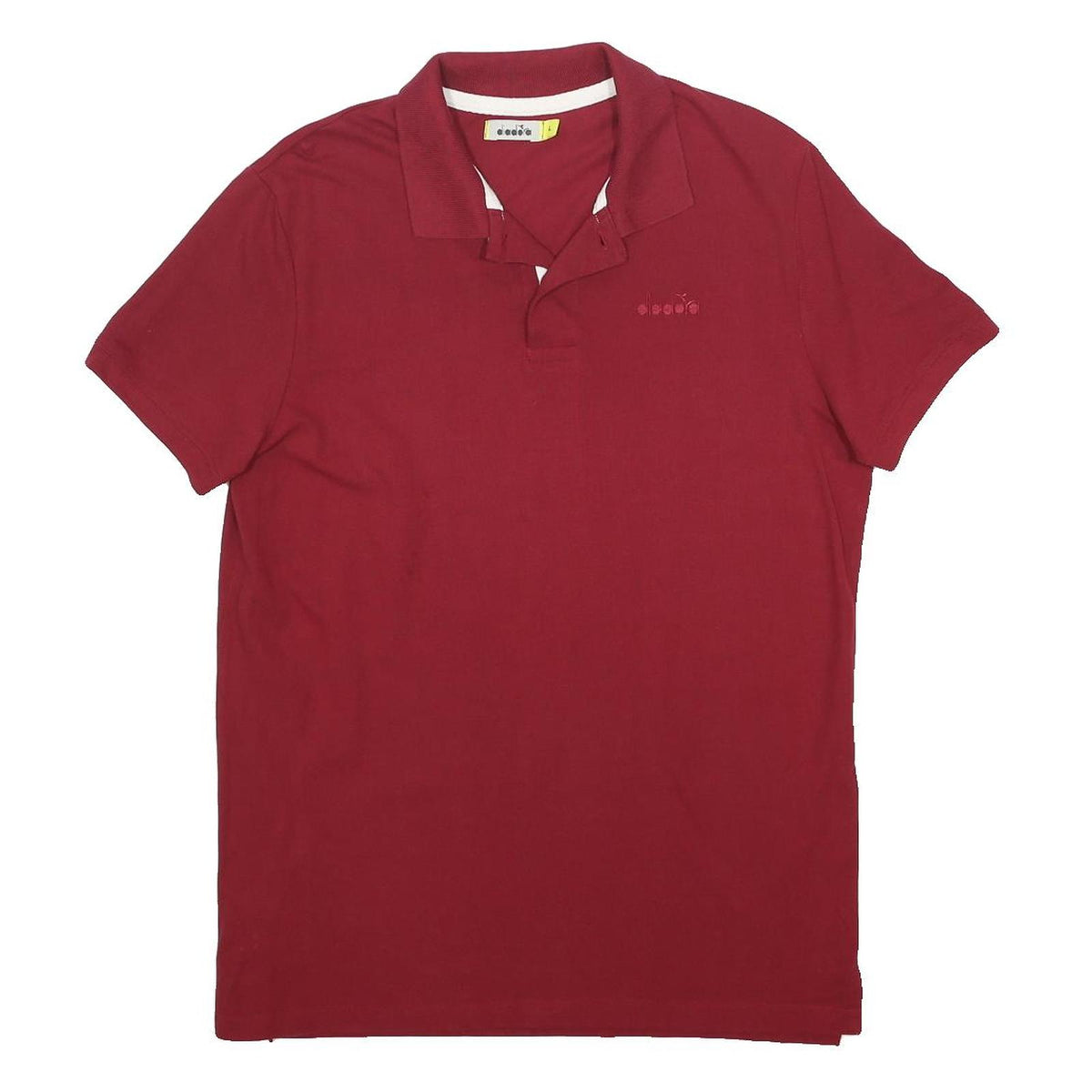 DIADORA Mens Maroon Short Sleeve Plain Polo Shirt L Cotton Casual