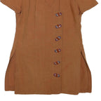 MIMMINA Womens Brown Cotton Blend Button Top M Casual Short Sleeve V Neck
