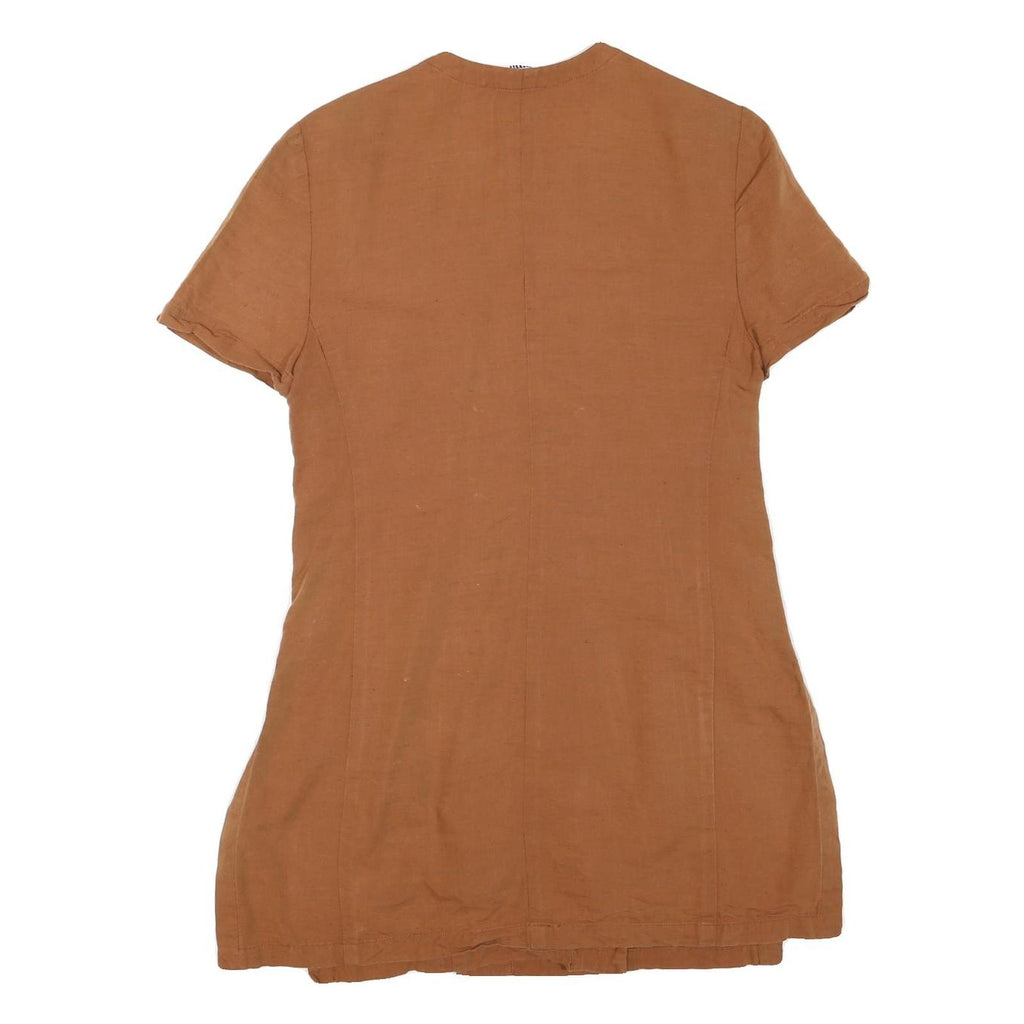 MIMMINA Womens Brown Cotton Blend Button Top M Casual Short Sleeve V Neck