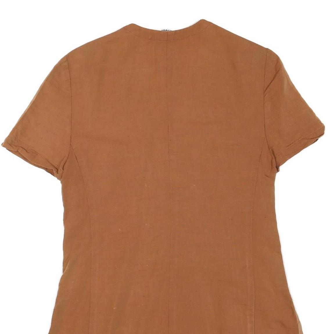 MIMMINA Womens Brown Cotton Blend Button Top M Casual Short Sleeve V Neck