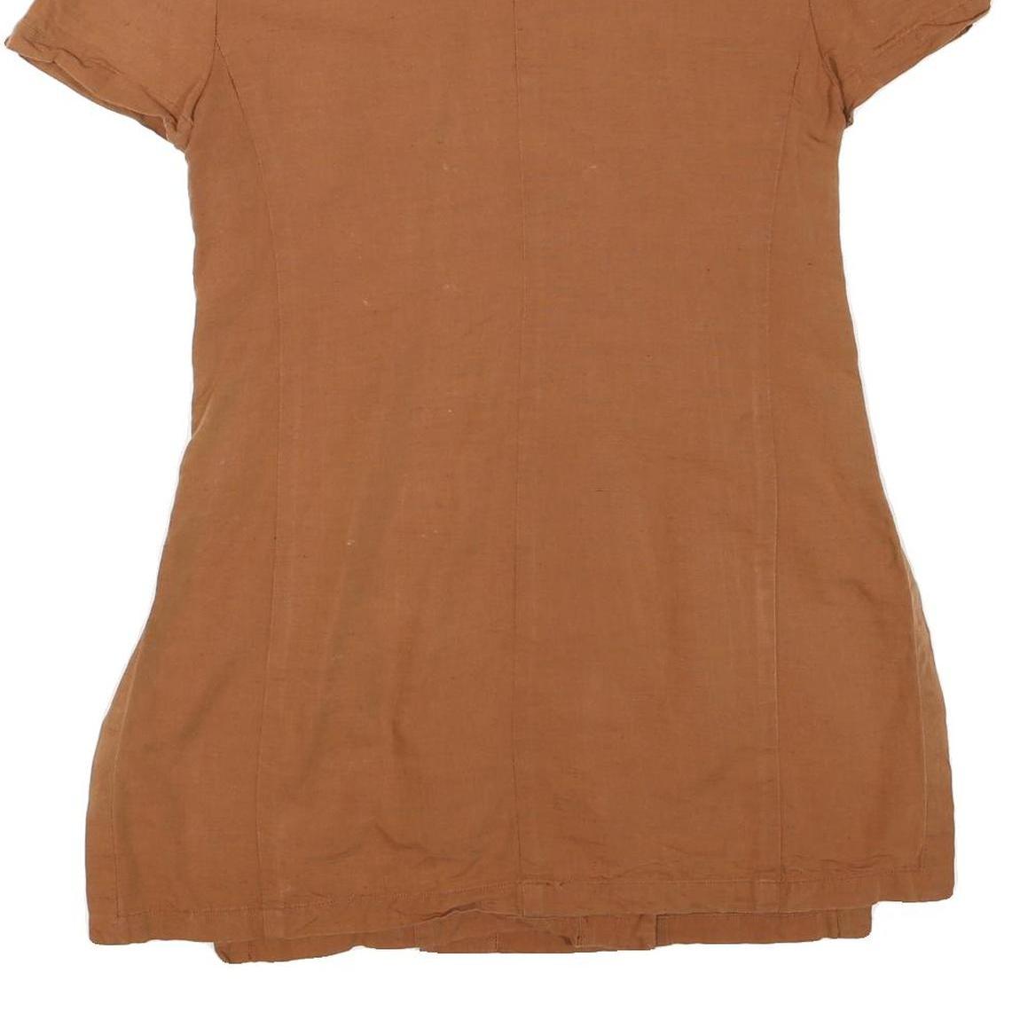 MIMMINA Womens Brown Cotton Blend Button Top M Casual Short Sleeve V Neck
