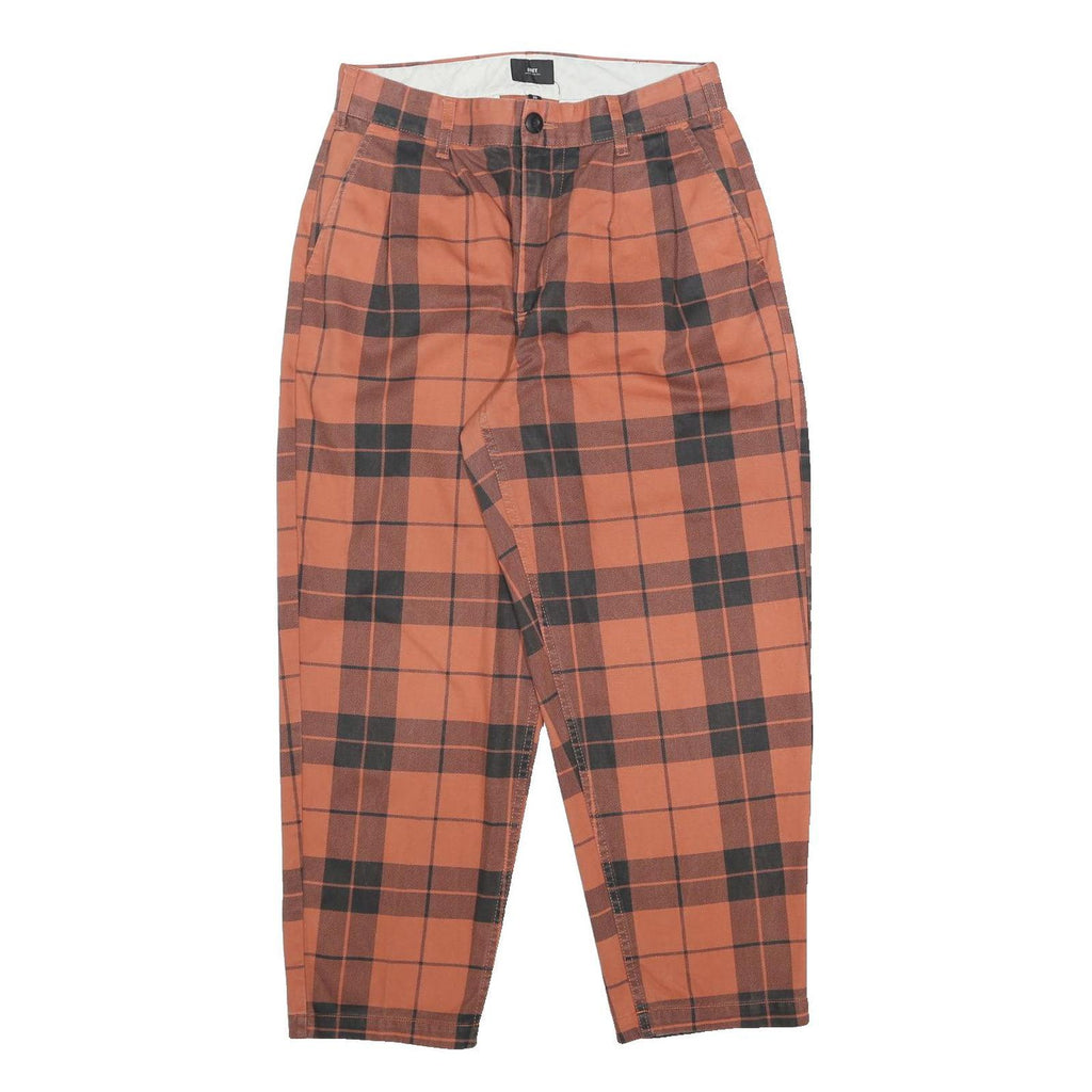 OBEY Womens Cotton Orange & Black Check Relaxed Straight Trousers W30 L26 Casual
