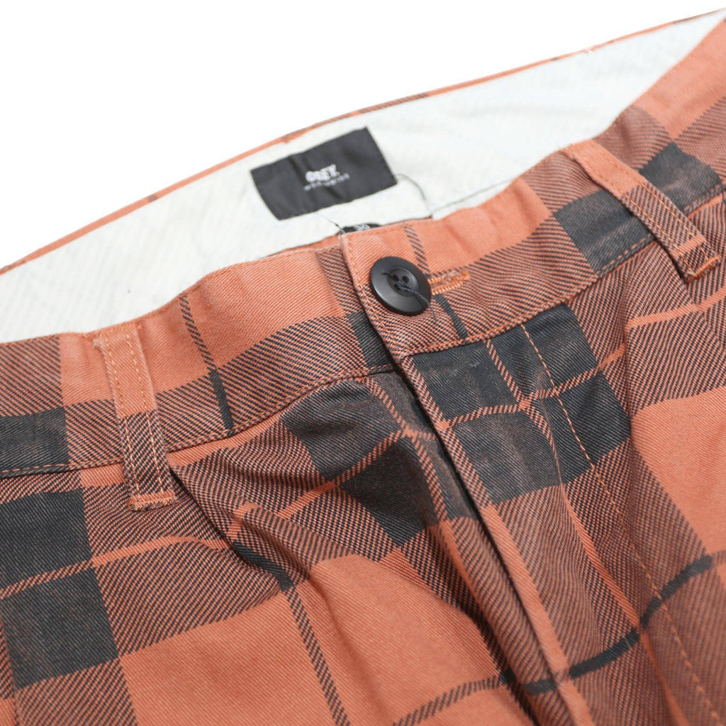 OBEY Womens Cotton Orange & Black Check Relaxed Straight Trousers W30 L26 Casual