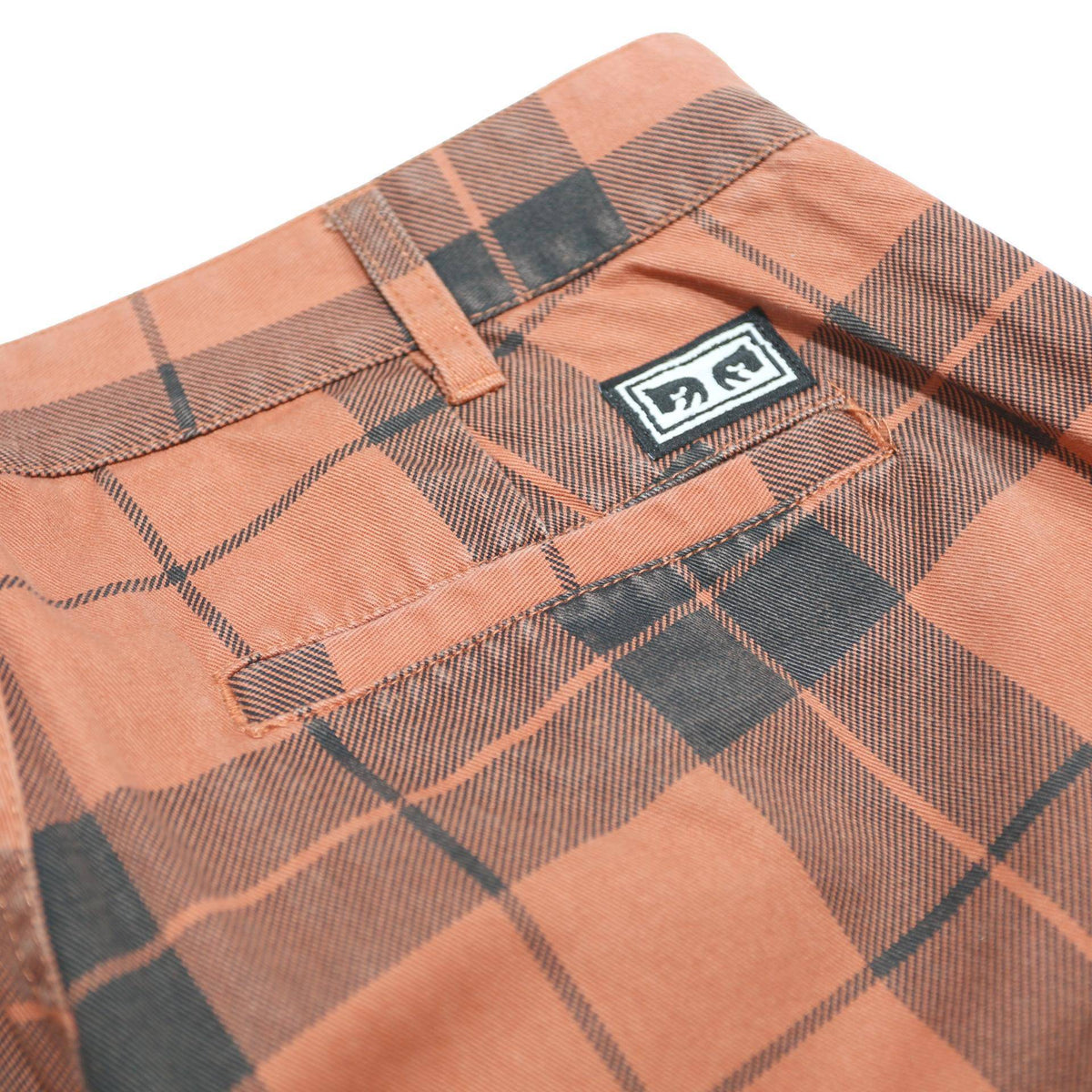 OBEY Womens Cotton Orange & Black Check Relaxed Straight Trousers W30 L26 Casual