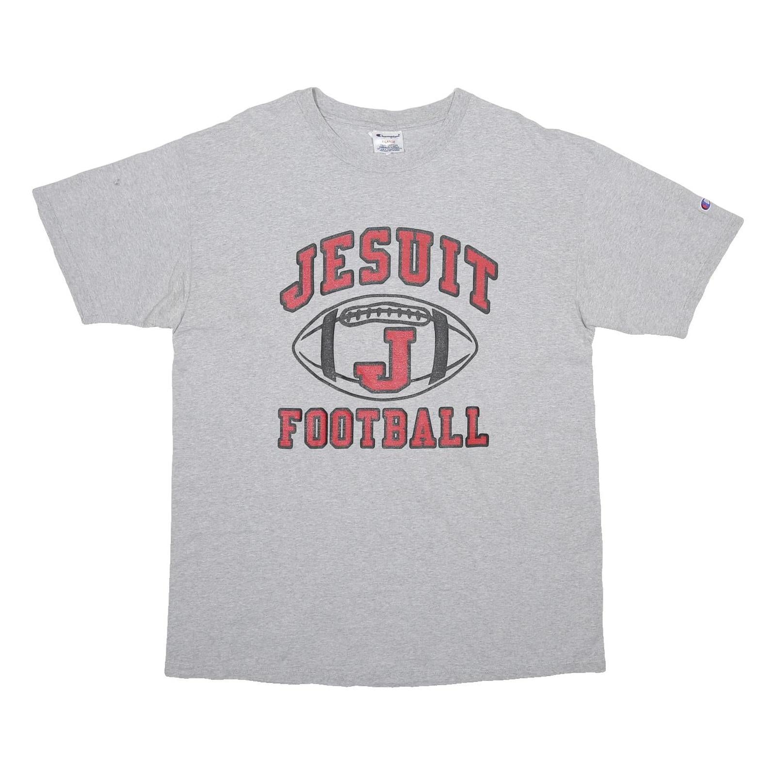 CHAMPION Mens Grey Jesuit Football Graphic T-Shirt XL Short Sleeve Crew Neck
