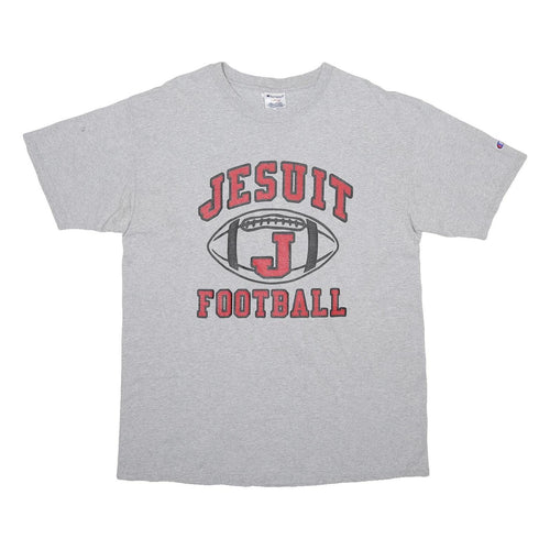 CHAMPION Mens Grey Jesuit Football Graphic T-Shirt XL Short Sleeve Crew Neck