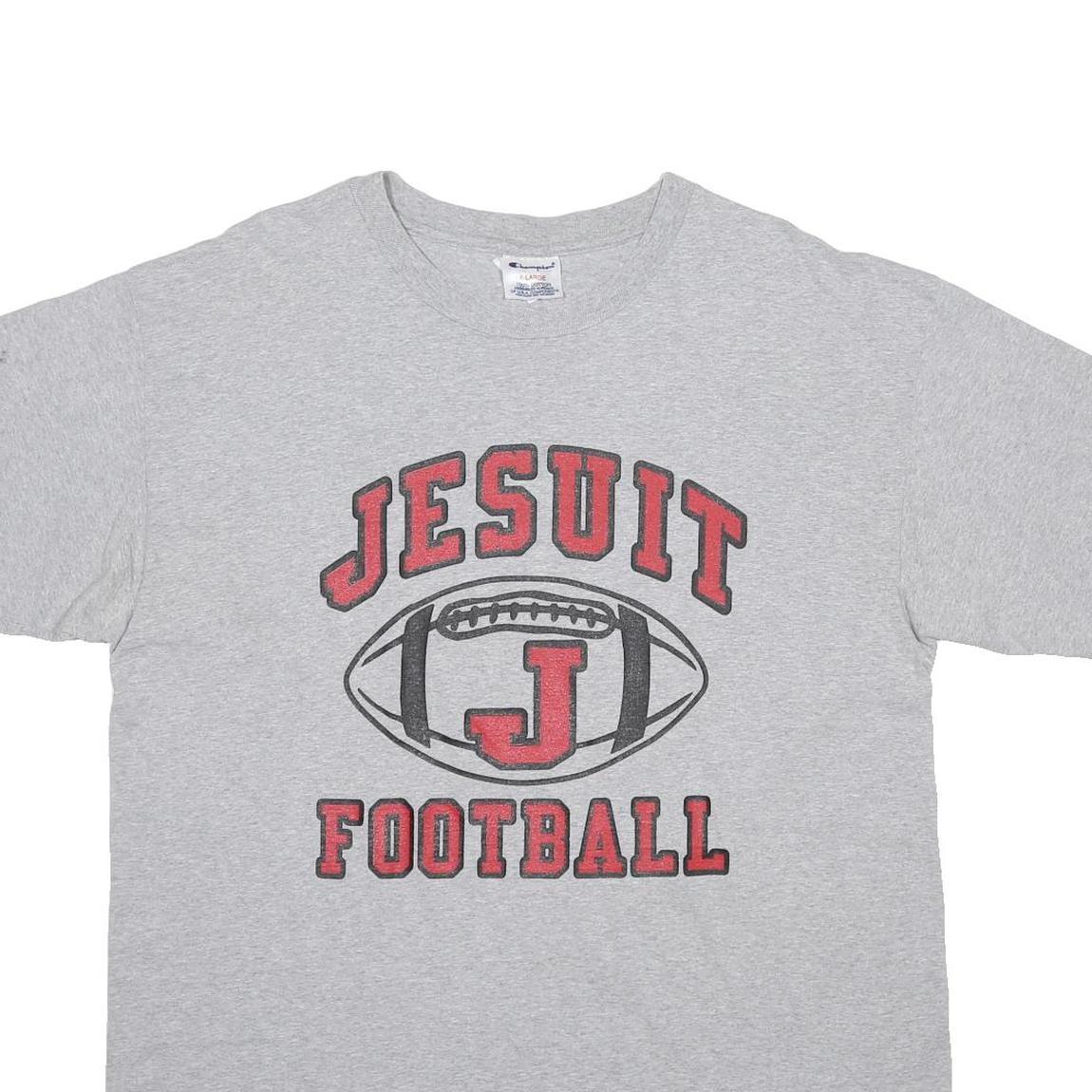 CHAMPION Mens Grey Jesuit Football Graphic T-Shirt XL Short Sleeve Crew Neck