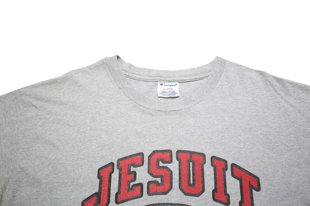 CHAMPION Mens Grey Jesuit Football Graphic T-Shirt XL Short Sleeve Crew Neck