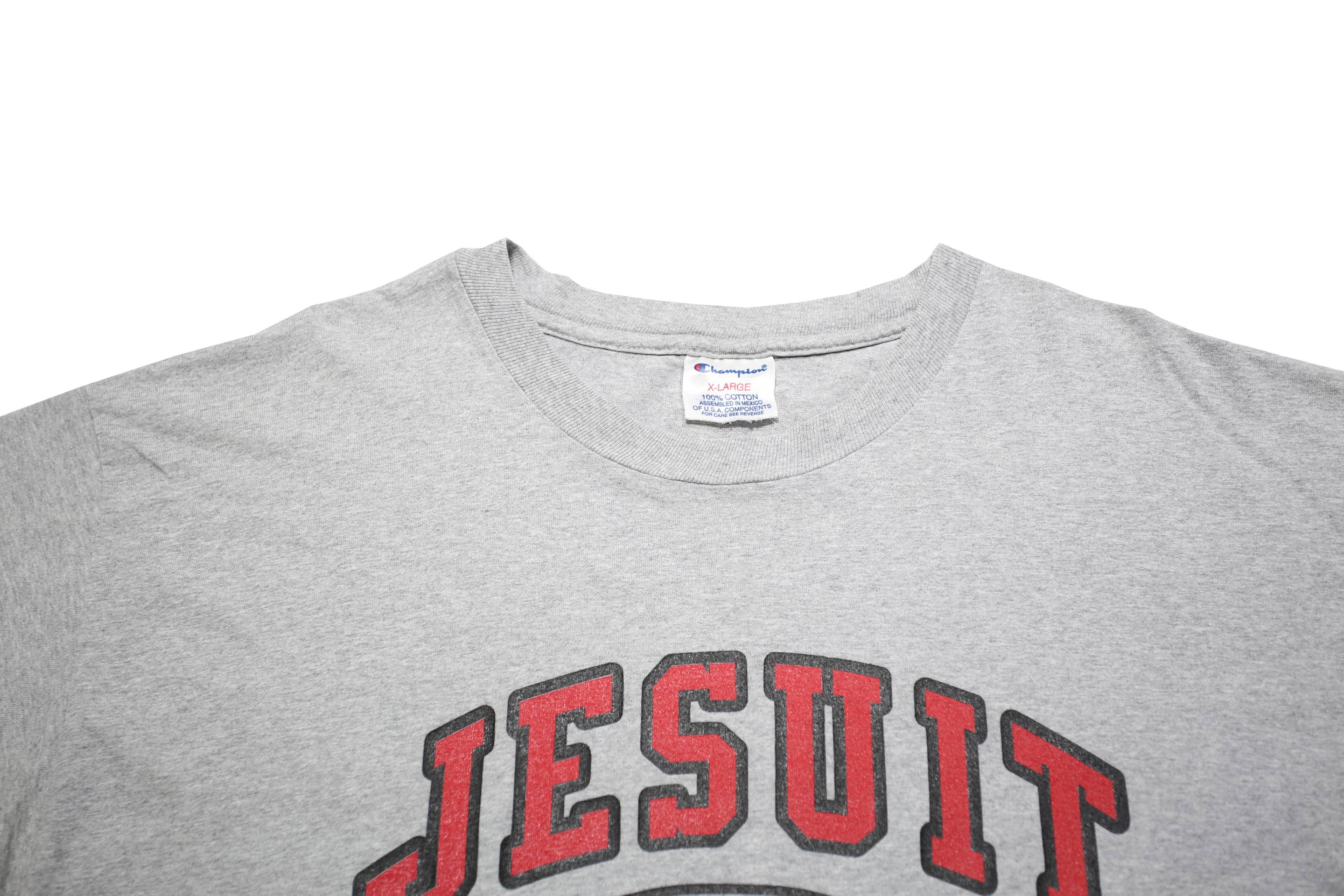 CHAMPION Mens Grey Jesuit Football Graphic T-Shirt XL Short Sleeve Crew Neck