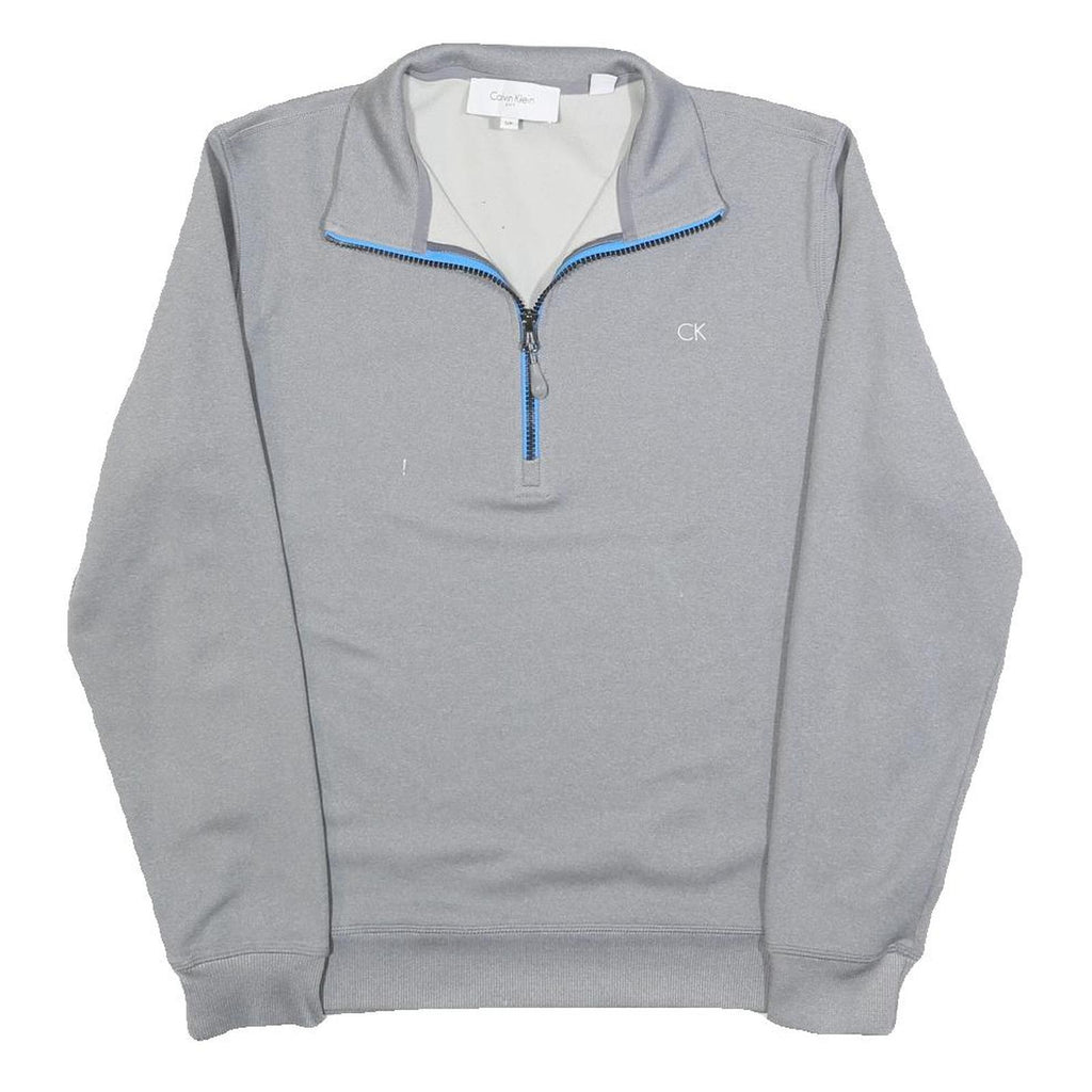 CALVIN KLEIN Mens Grey Pullover Plain 1/4 Zip Jumper S Polyester Blend