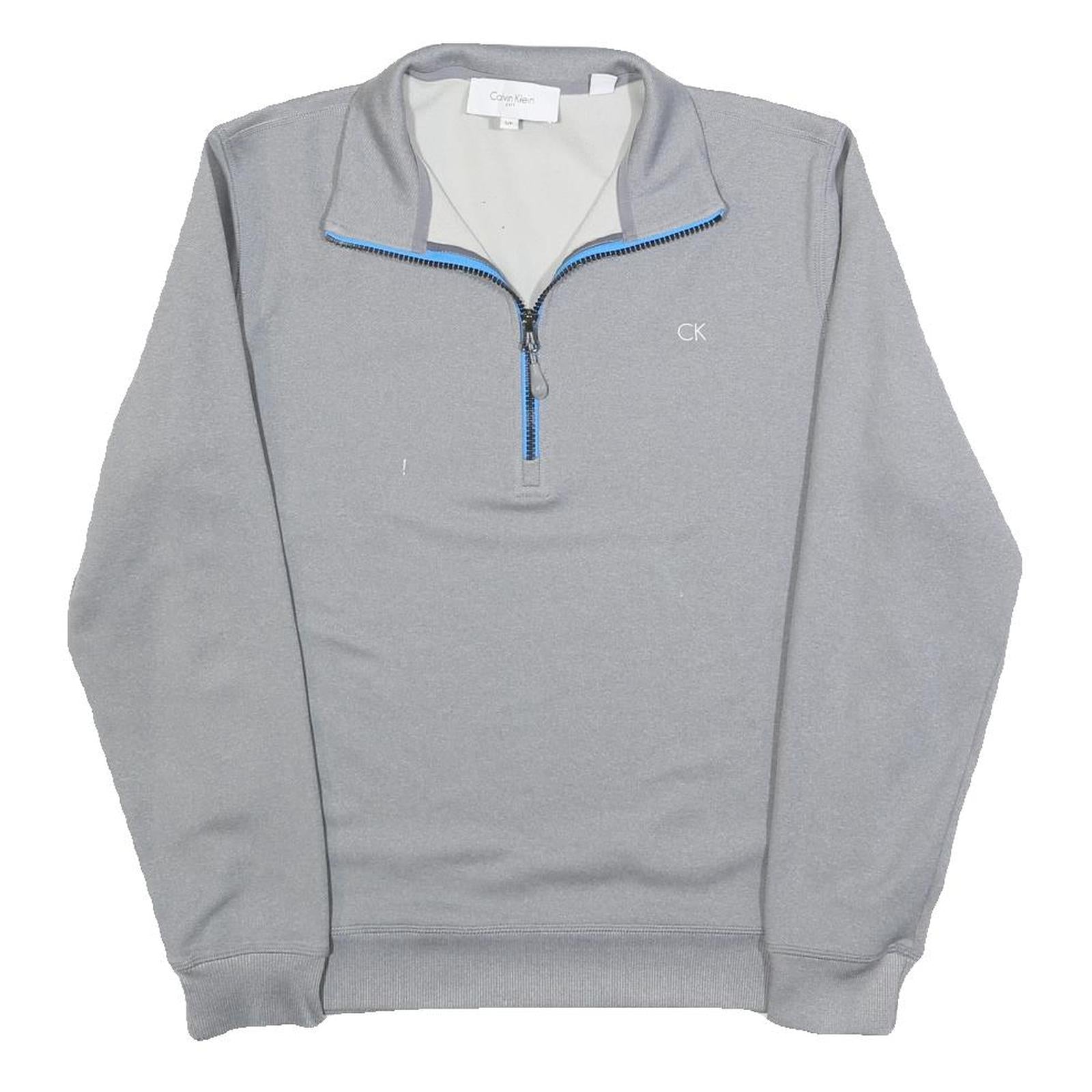 CALVIN KLEIN Mens Grey Pullover Plain 1/4 Zip Jumper S Polyester Blend