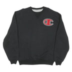 CHAMPION Mens Black L Crew Neck Cotton Blend Sweatshirt Logo Patch