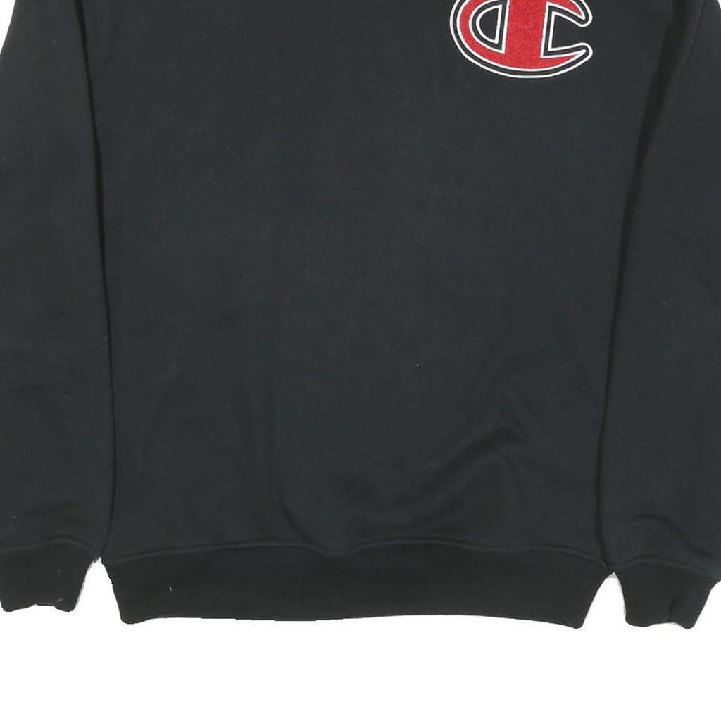 CHAMPION Mens Black L Crew Neck Cotton Blend Sweatshirt Logo Patch