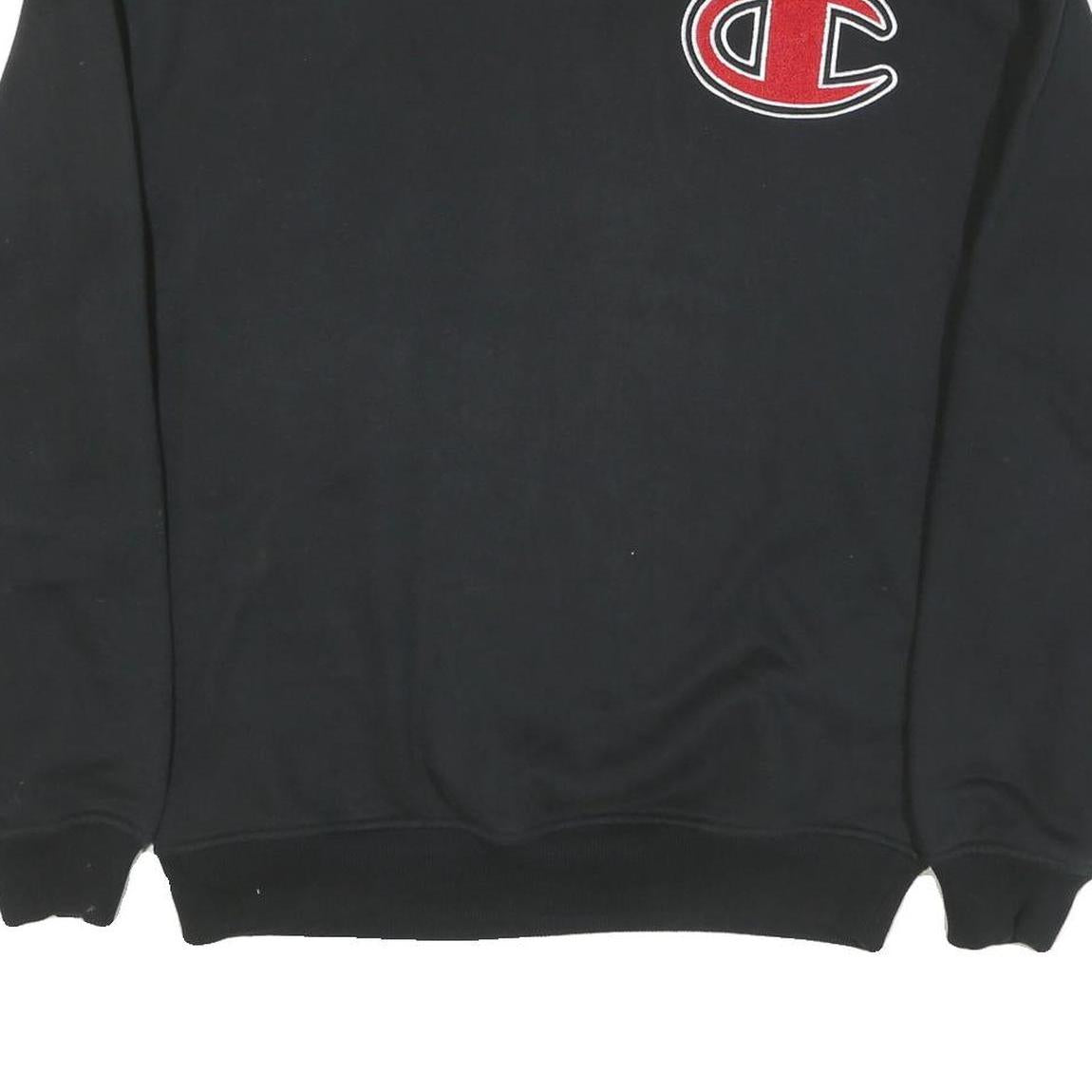 CHAMPION Mens Black L Crew Neck Cotton Blend Sweatshirt Logo Patch