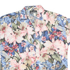 CALICHE Womens Blue Pink Floral Cotton Blend Shirt Short Sleeve Collared S
