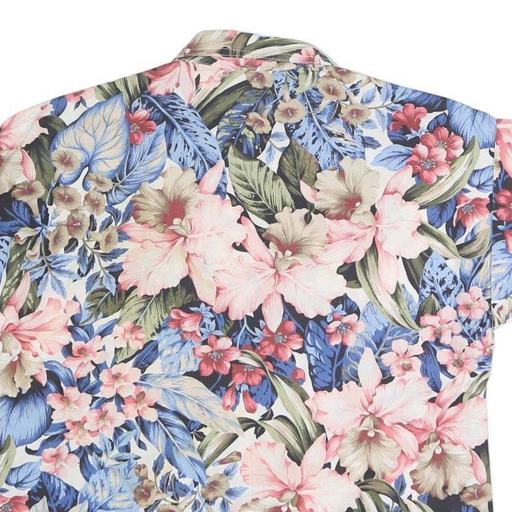 CALICHE Womens Blue Pink Floral Cotton Blend Shirt Short Sleeve Collared S