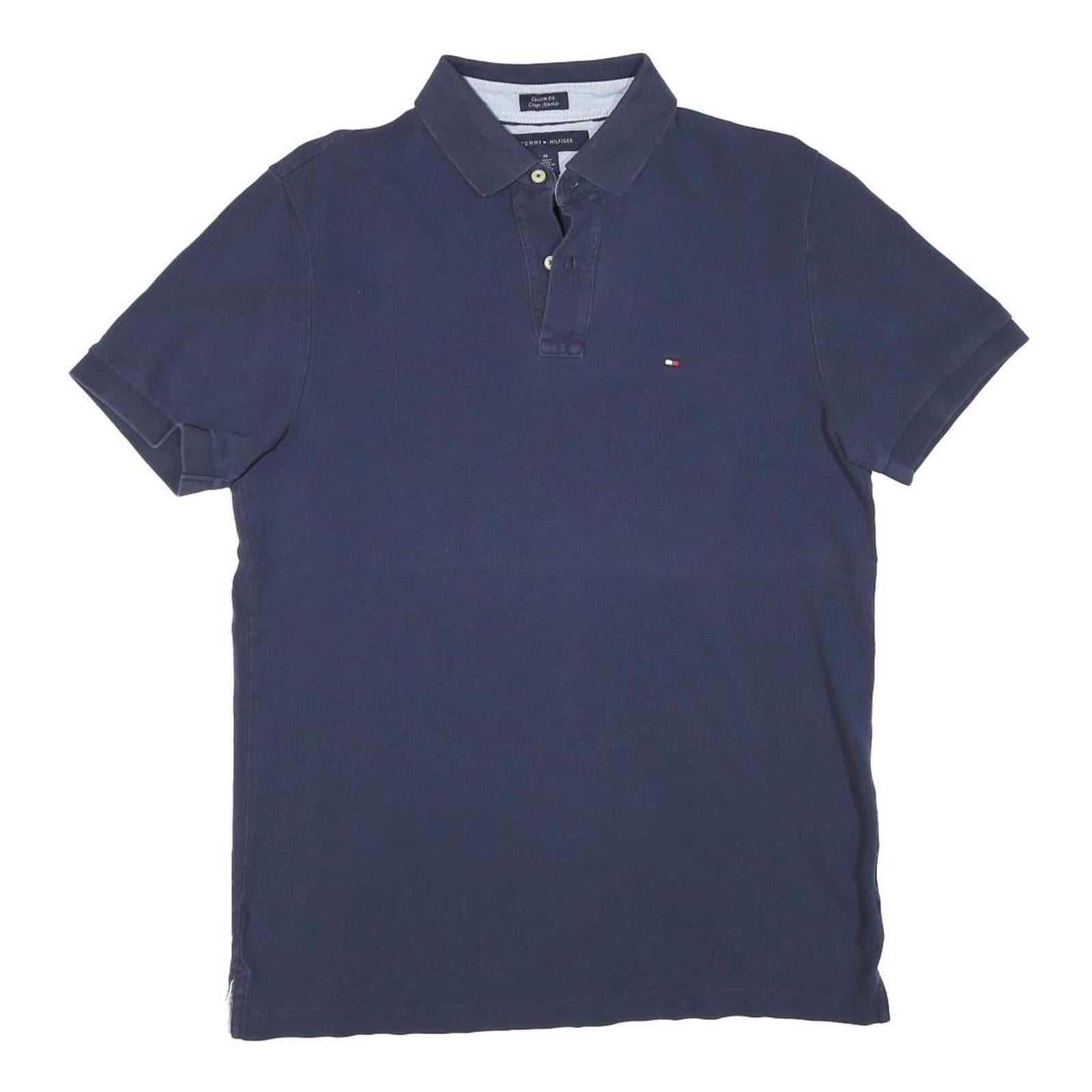TOMMY HILFIGER Mens Blue Short Sleeve Plain M Cotton Blend Polo Shirt Classic
