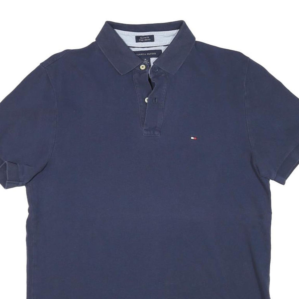 TOMMY HILFIGER Mens Blue Short Sleeve Plain M Cotton Blend Polo Shirt Classic