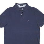 TOMMY HILFIGER Mens Blue Short Sleeve Plain M Cotton Blend Polo Shirt Classic