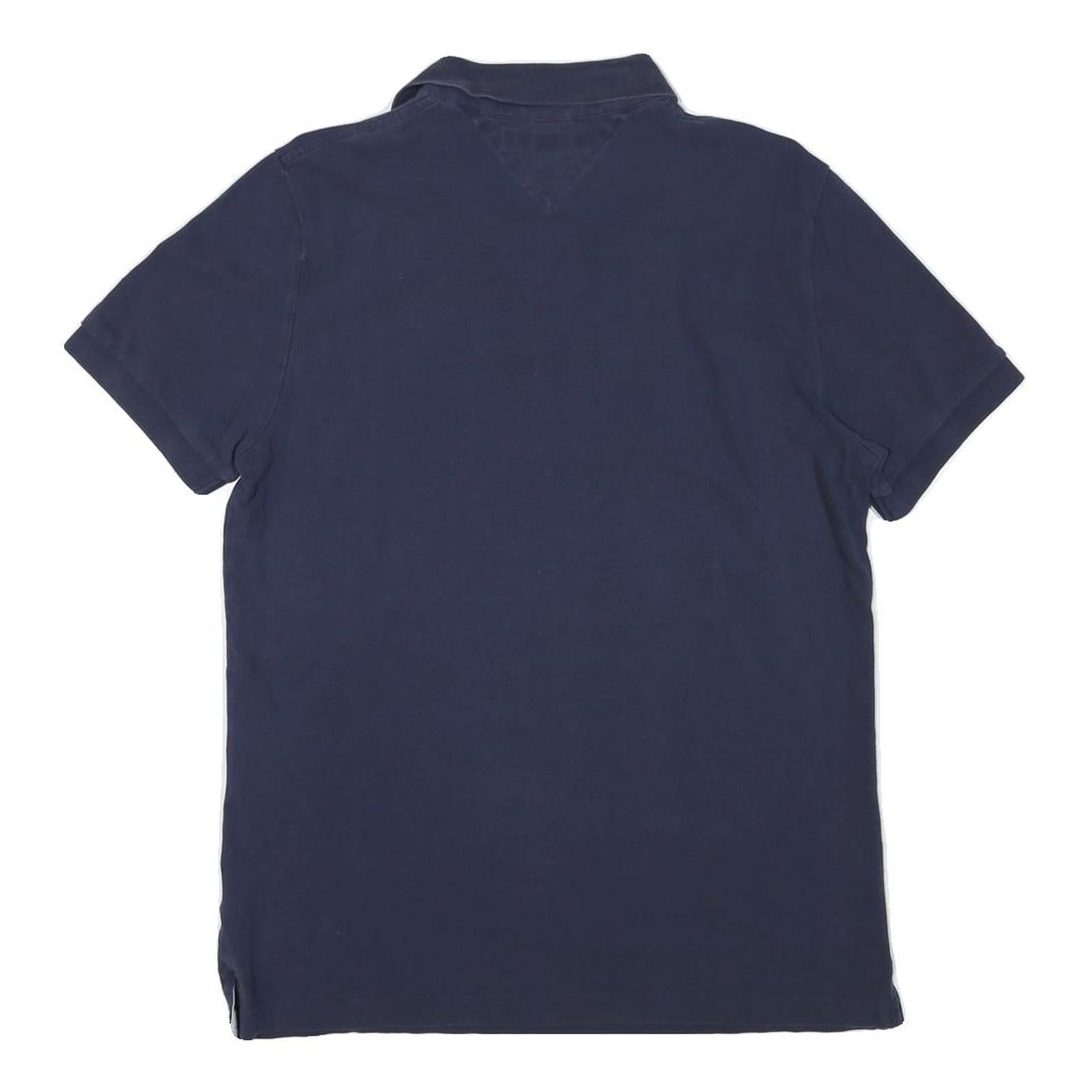 TOMMY HILFIGER Mens Blue Short Sleeve Plain M Cotton Blend Polo Shirt Classic