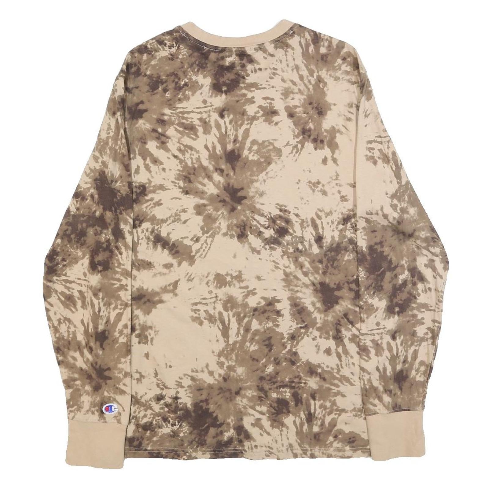 CHAMPION Mens Beige Tie Dye Long Sleeve Crew Neck Cotton Blend T-Shirt M
