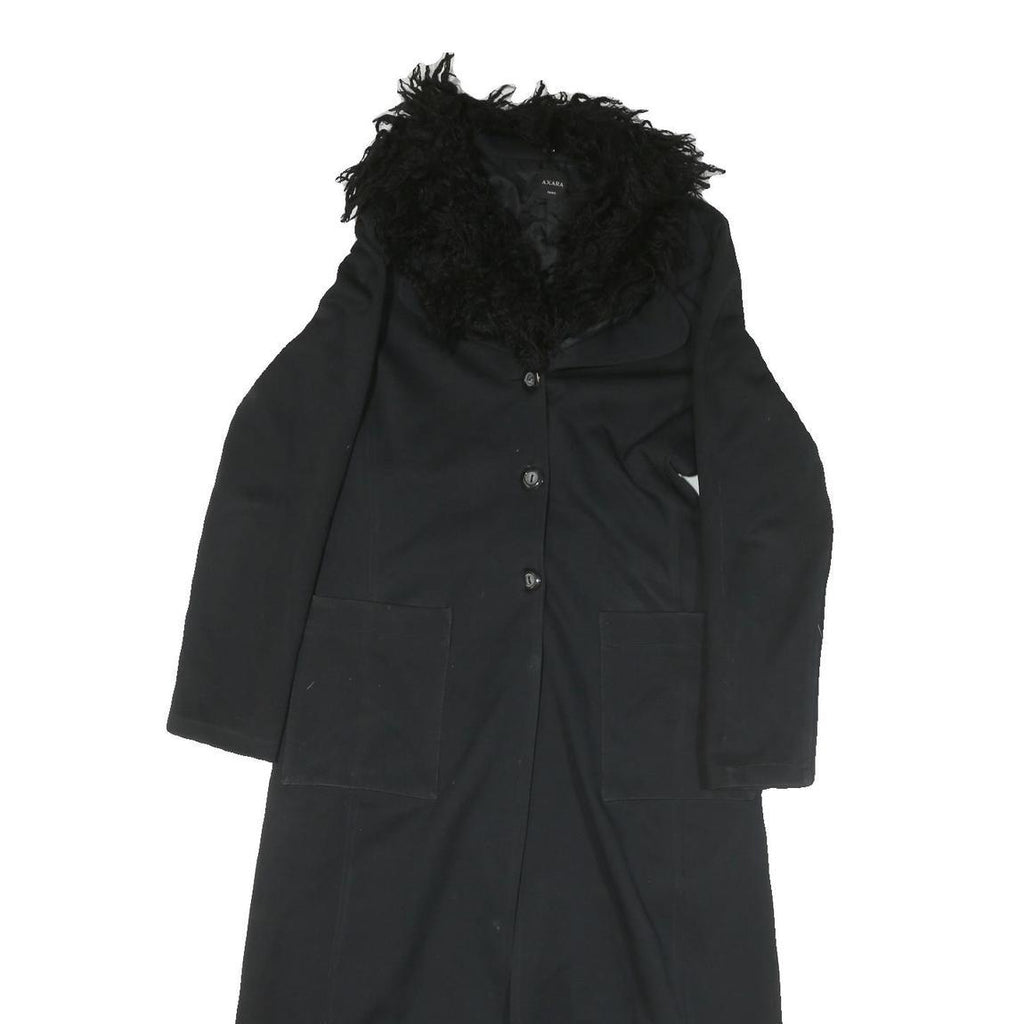 AXARA Womens Black Faux Fur Collar Long Button Jacket XS Polyester Blend Long