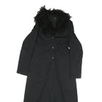 AXARA Womens Black Faux Fur Collar Long Button Jacket XS Polyester Blend Long