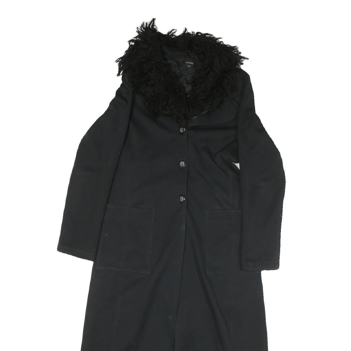 AXARA Womens Black Faux Fur Collar Long Button Jacket XS Polyester Blend Long