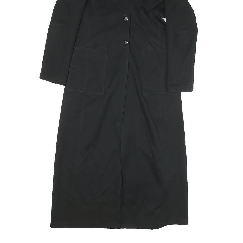 AXARA Womens Black Faux Fur Collar Long Button Jacket XS Polyester Blend Long