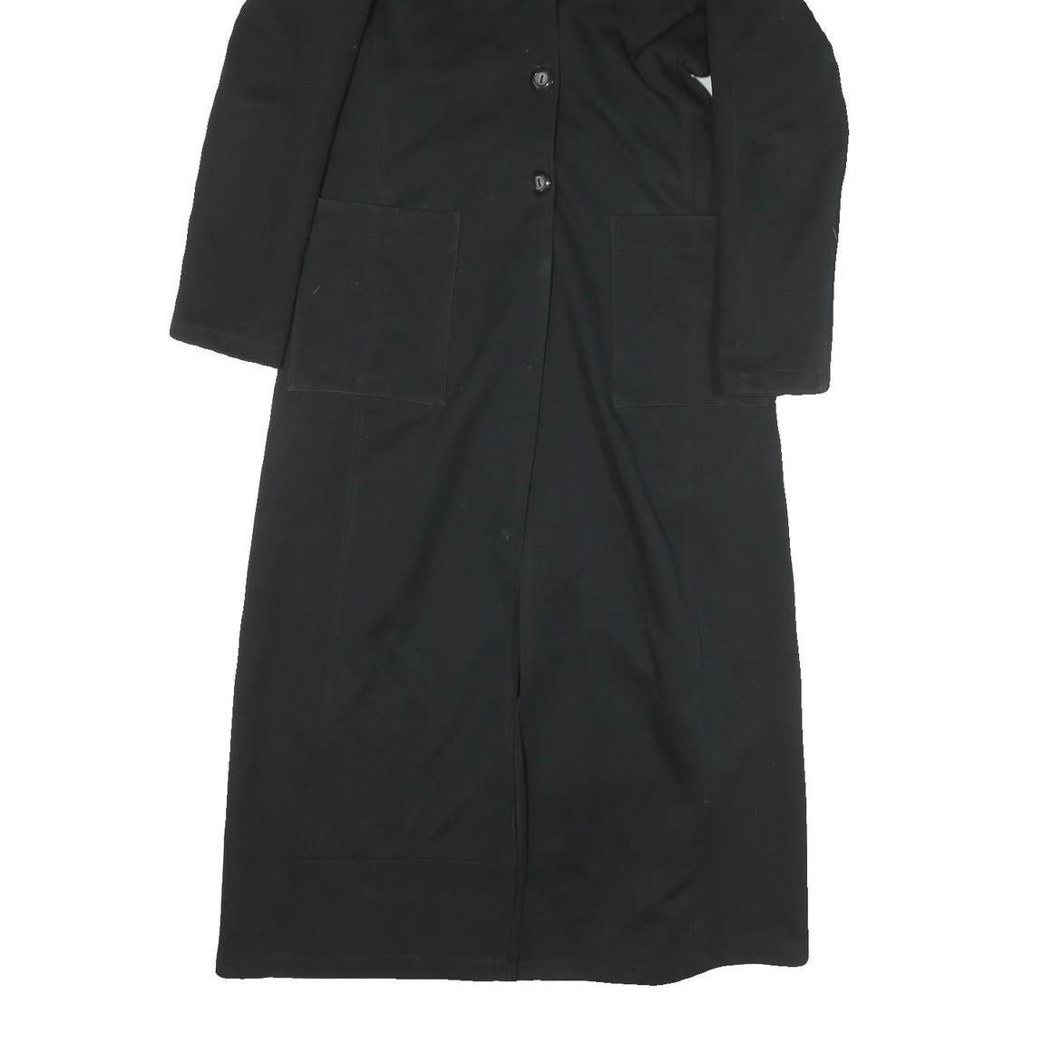 AXARA Womens Black Faux Fur Collar Long Button Jacket XS Polyester Blend Long