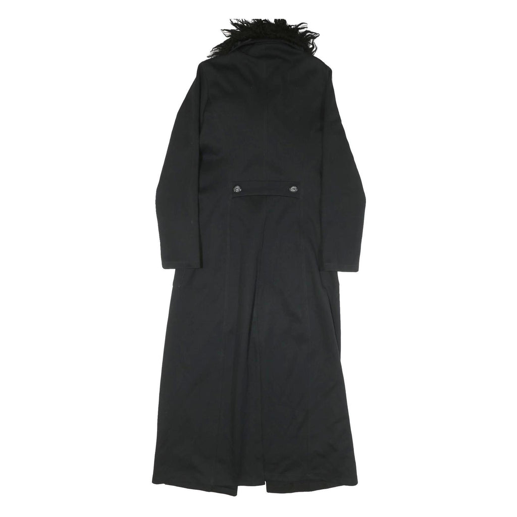 AXARA Womens Black Faux Fur Collar Long Button Jacket XS Polyester Blend Long