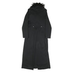 AXARA Womens Black Faux Fur Collar Long Button Jacket XS Polyester Blend Long