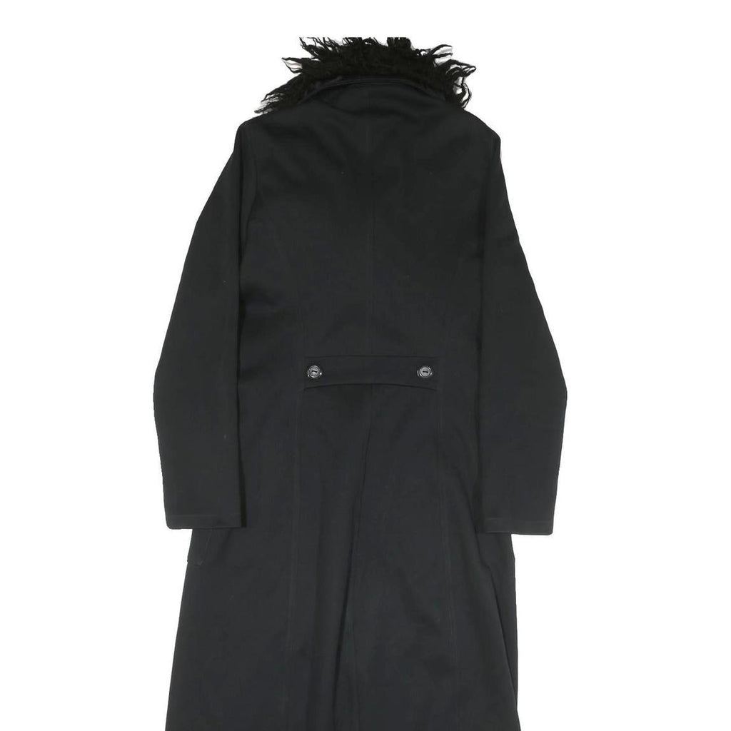 AXARA Womens Black Faux Fur Collar Long Button Jacket XS Polyester Blend Long