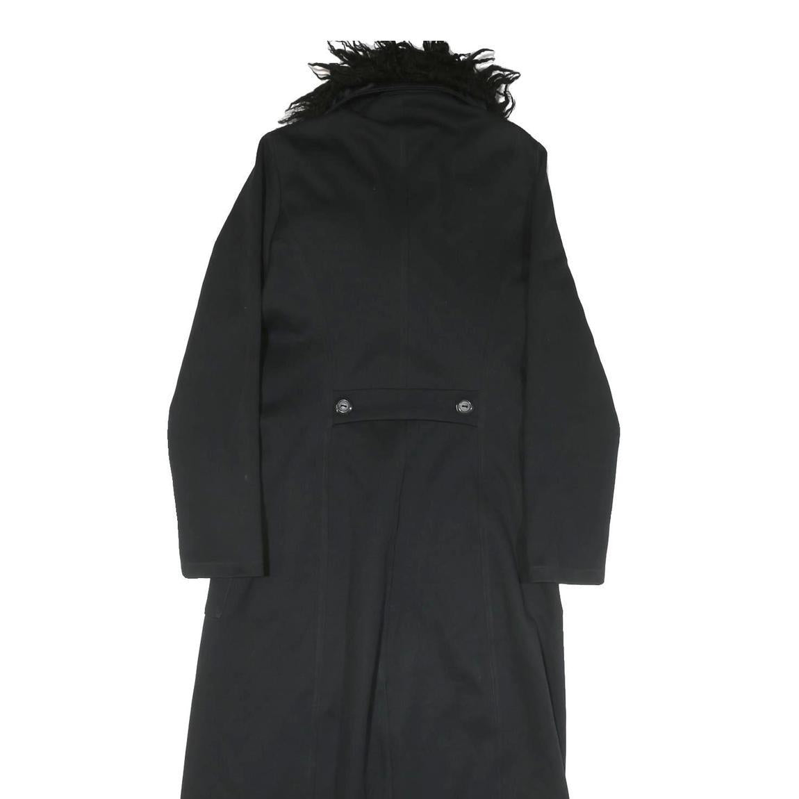 AXARA Womens Black Faux Fur Collar Long Button Jacket XS Polyester Blend Long