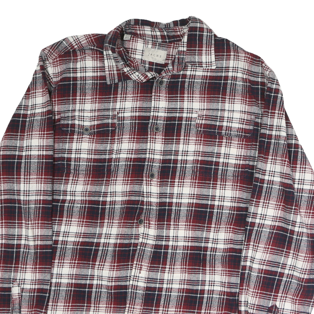 JACHS Mens Red Black & White Plaid Shirt L Cotton Blend Casual Long Sleeve