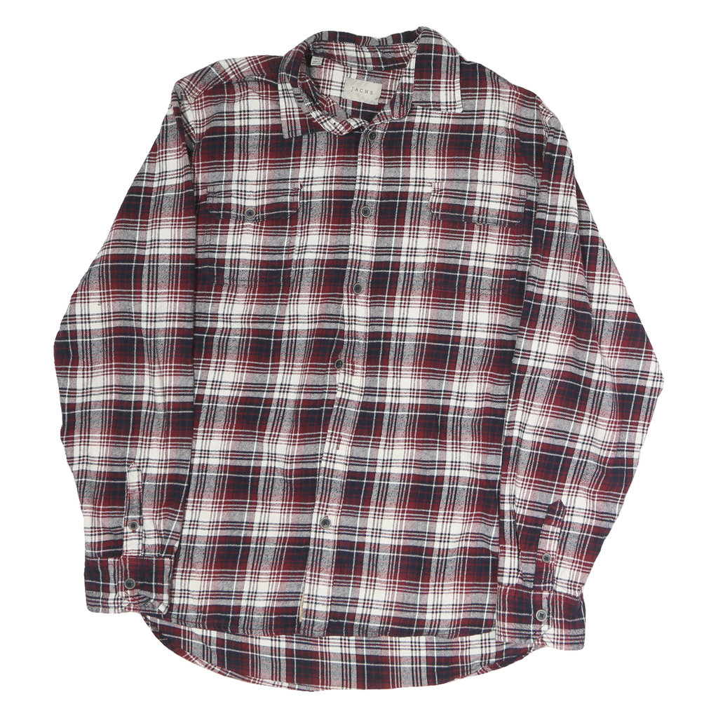 JACHS Mens Red Black & White Plaid Shirt L Cotton Blend Casual Long Sleeve