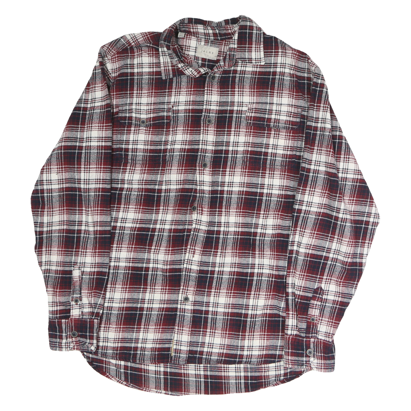 JACHS Mens Red Black & White Plaid Shirt L Cotton Blend Casual Long Sleeve