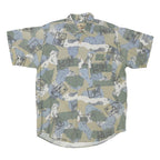 EAGLE Mens Green Blue Printed Cotton Blend Shirt L Casual Summer Beachwear