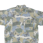 EAGLE Mens Green Blue Printed Cotton Blend Shirt L Casual Summer Beachwear