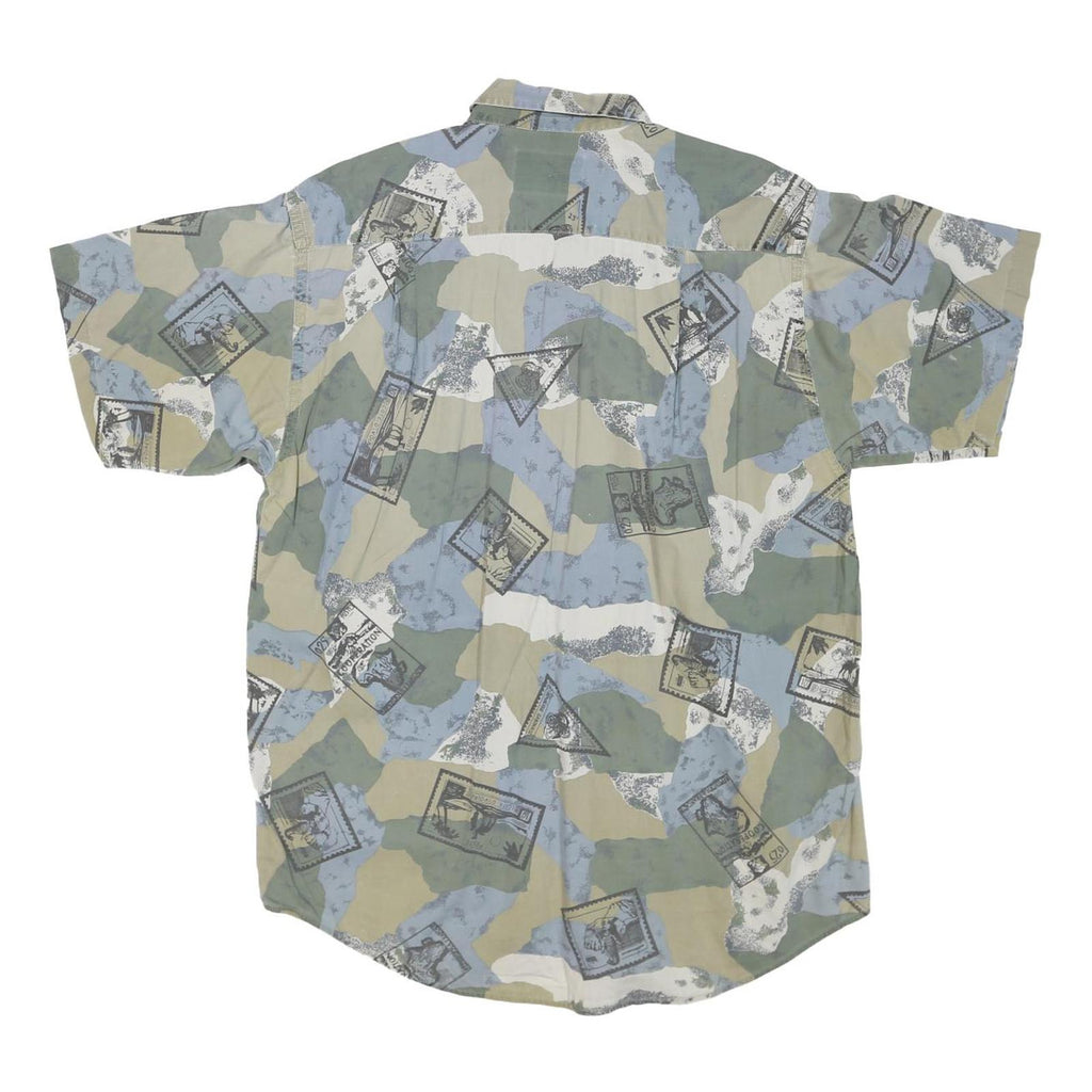 EAGLE Mens Green Blue Printed Cotton Blend Shirt L Casual Summer Beachwear