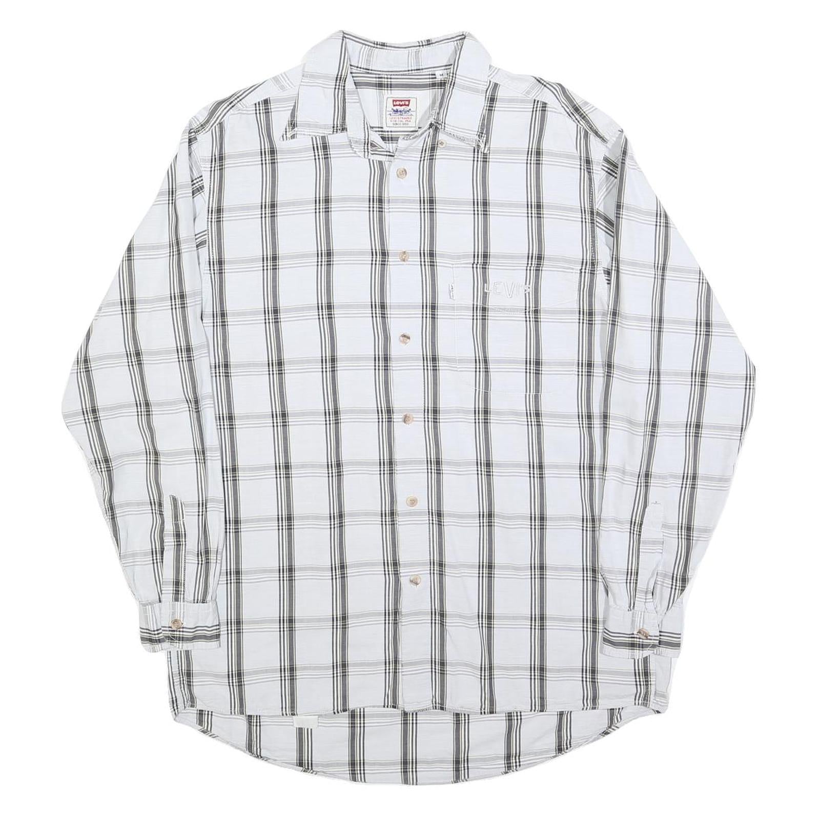 LEVI'S Mens White & Black Check Shirt M Cotton Blend Casual Long Sleeve Button