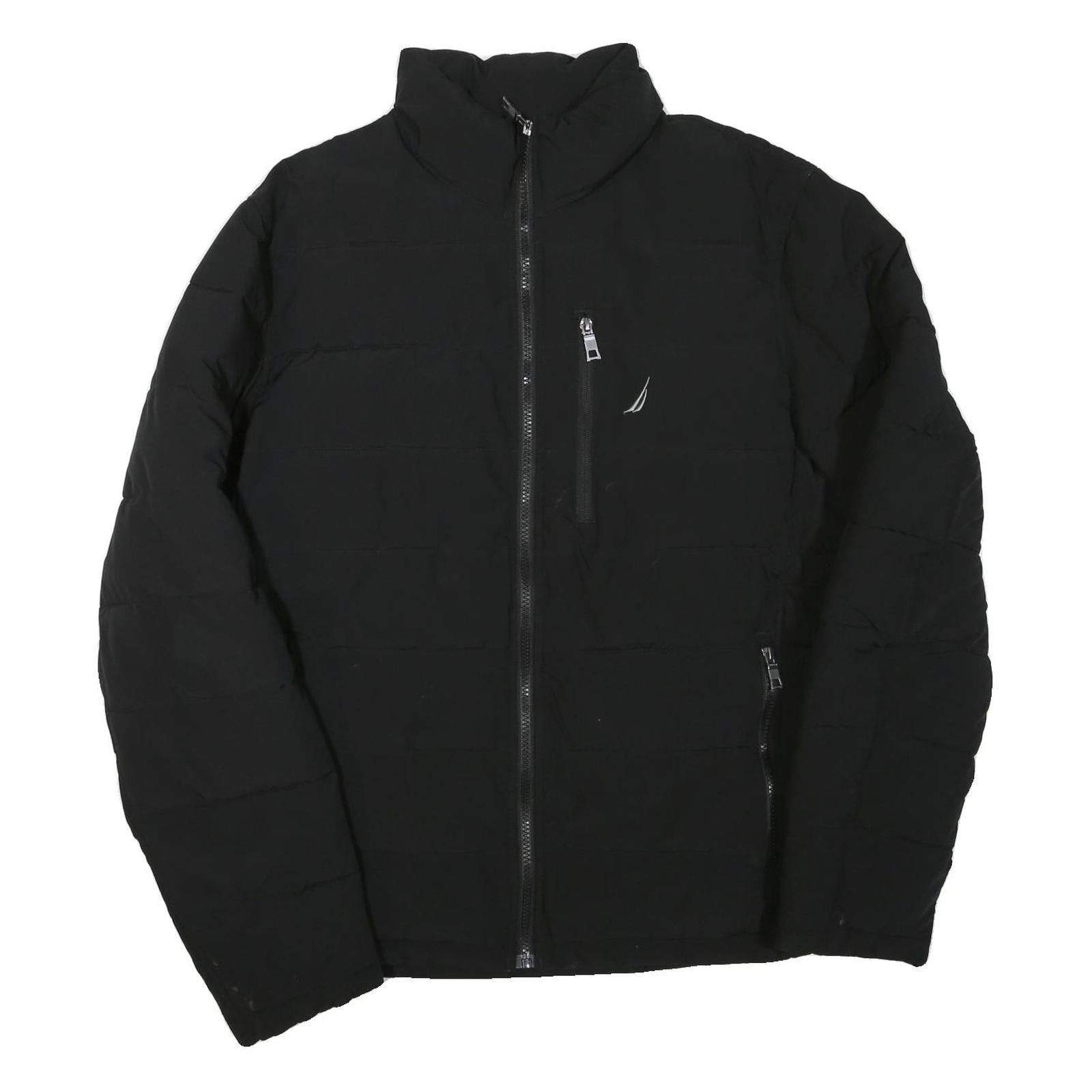 NAUTICA Mens Black Jacket L Polyester Blend Zip Puffer Casual Warm