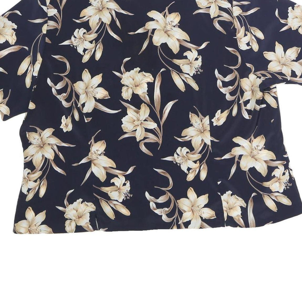 JOCYLYN SMITH Womens Blue & Cream Floral Printed Blouse Short Sleeve Round Neck