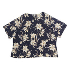 JOCYLYN SMITH Womens Blue & Cream Floral Printed Blouse Short Sleeve Round Neck