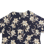JOCYLYN SMITH Womens Blue & Cream Floral Printed Blouse Short Sleeve Round Neck