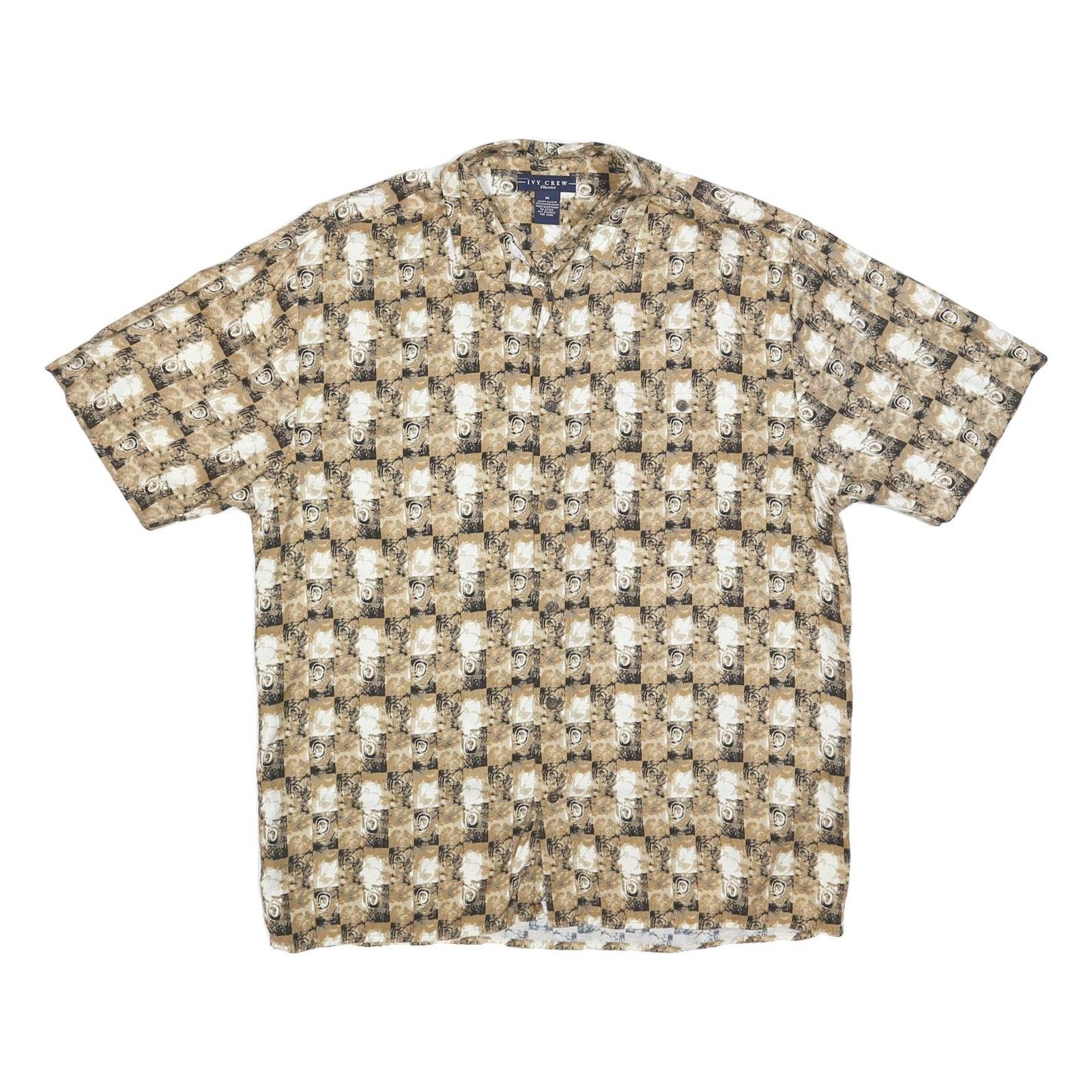 IVY CREW Mens Brown Check Rayon Shirt M Casual Short Sleeve Button Collar